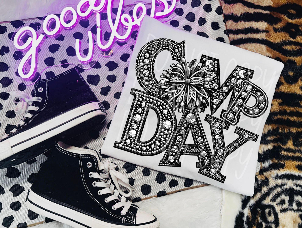 Camp day cheer pom pom RHINESTONE DTF transfer