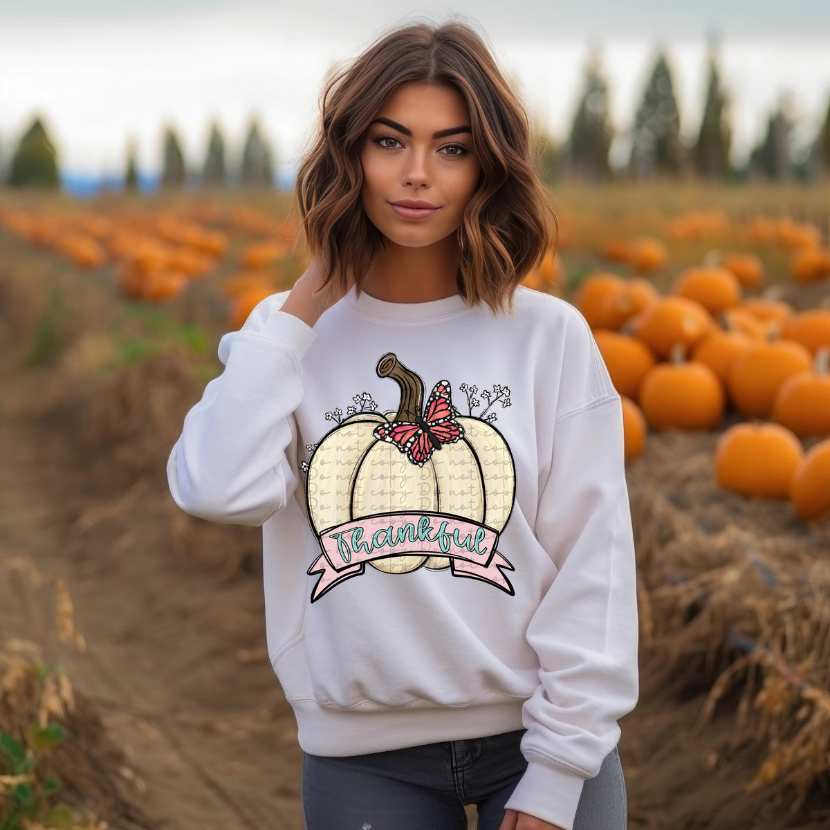 Thankful tan pumpkin with butterfly DTF TRANSFER