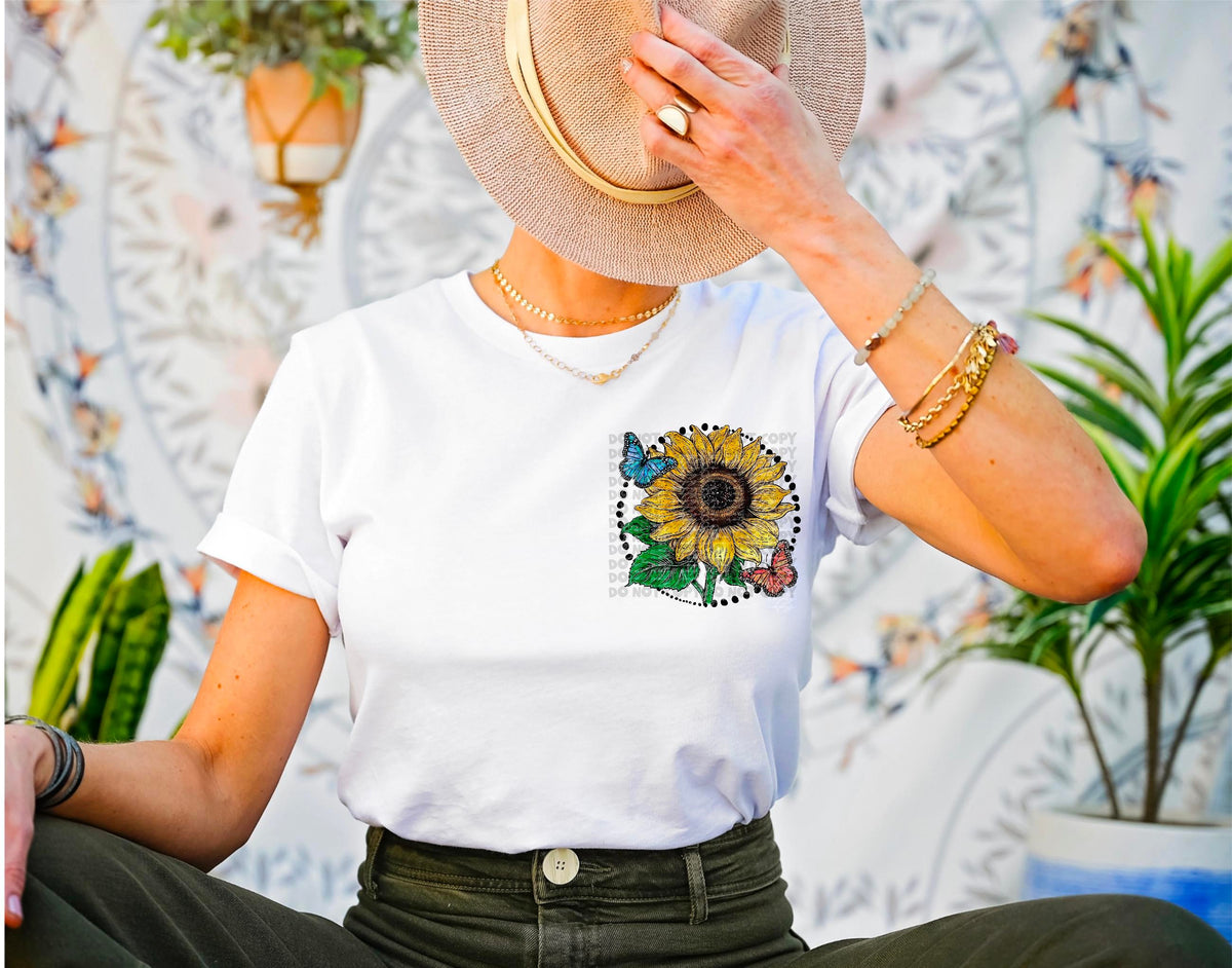 Sunflower pocket with butterflies CHOOSE SIZE 2171 DTF TRANSFER