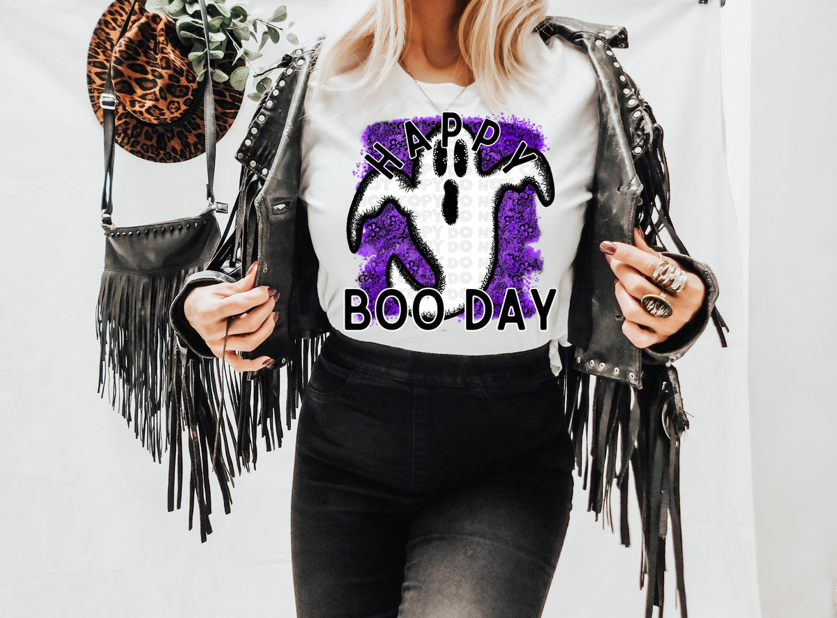 Happy Booday ghost purple background 2436 DTF TRANSFER