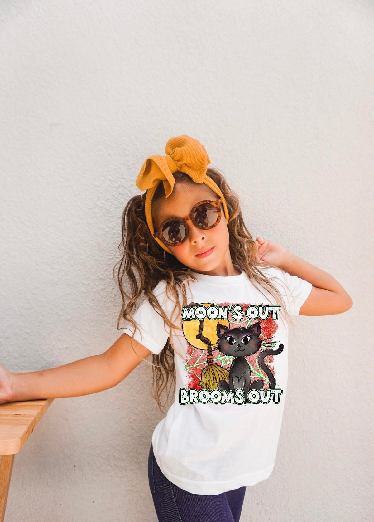 Moons out brooms out black cat with broom 2445 DTF TRANSFER