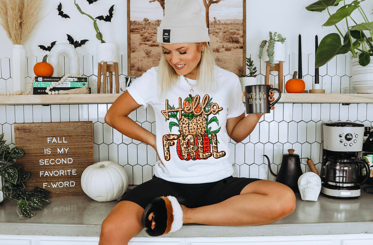 Hello Fall (leopard fall and pumpkins stacked) 2434 DTF TRANSFER
