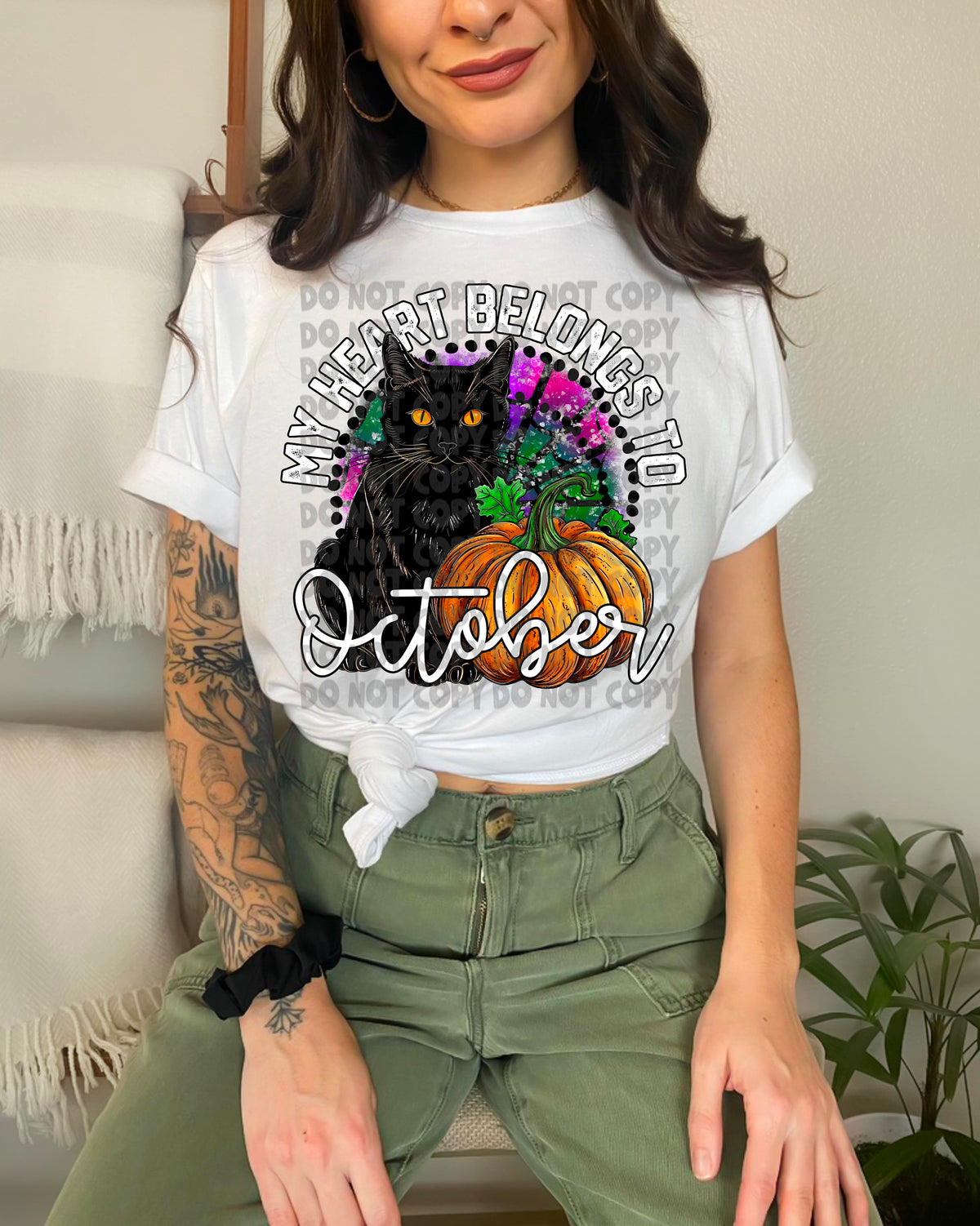 My heart belongs to october (black cat and pumpkin) 2235  DTF TRANSFER