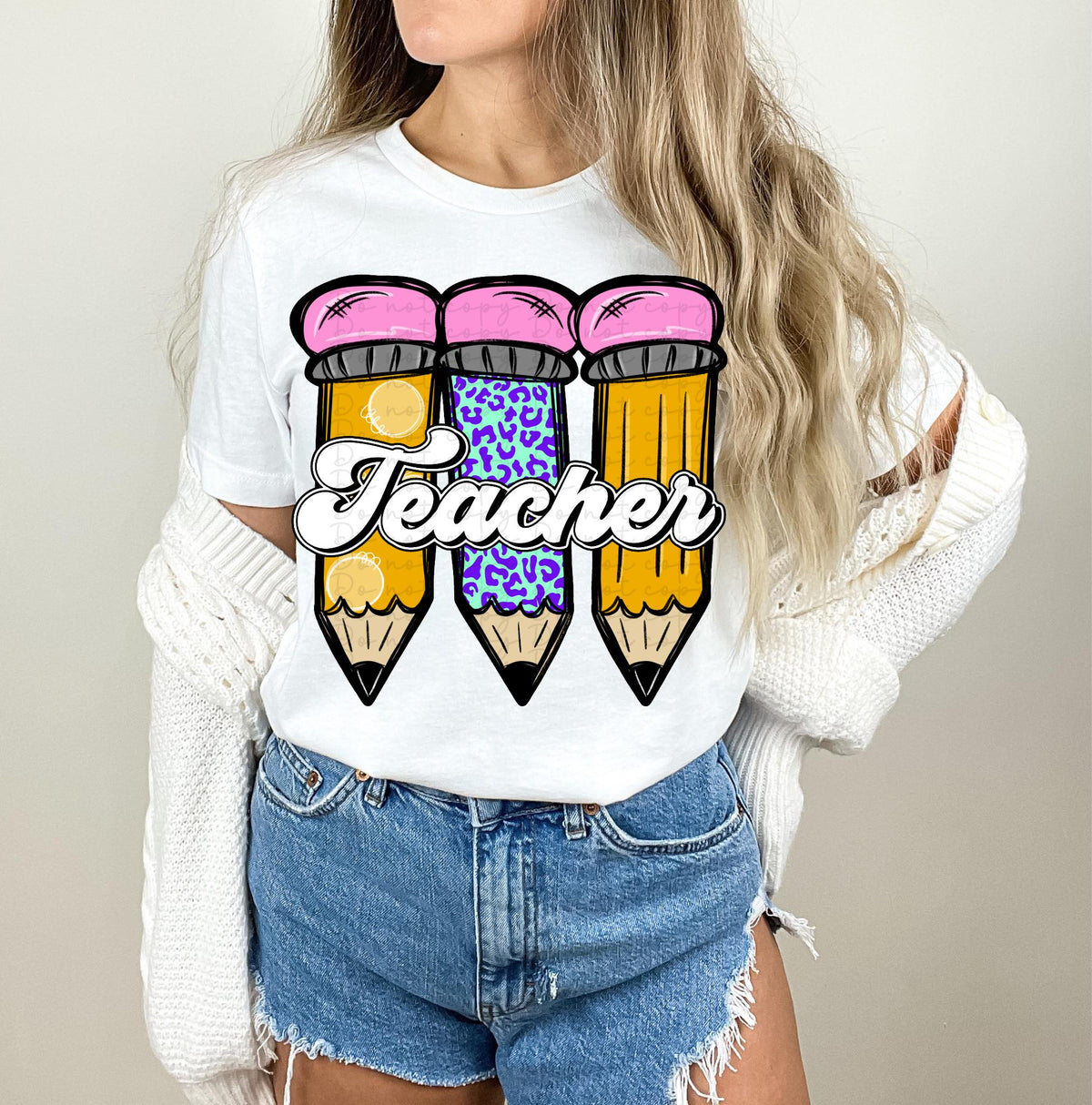 Teacher with 3 pencils 2327 DTF Transfer