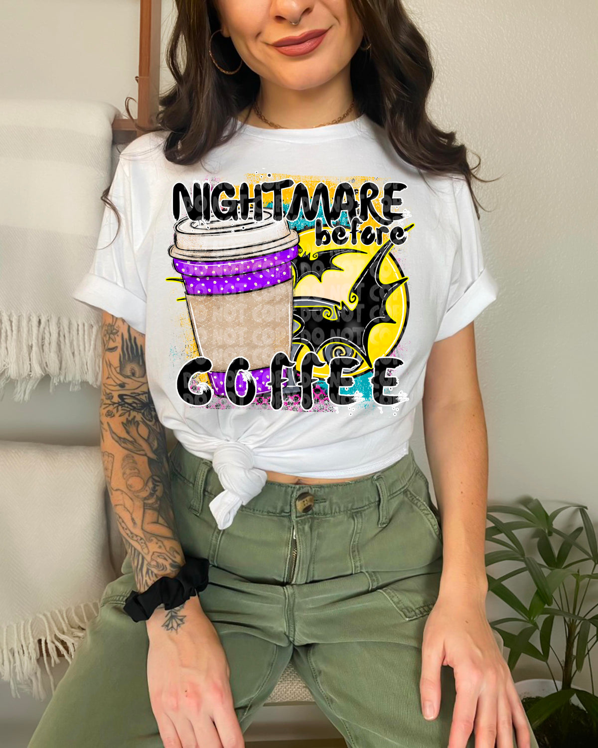 Nightmare before coffee (cup, moon, bats) 2440 DTF TRANSFER