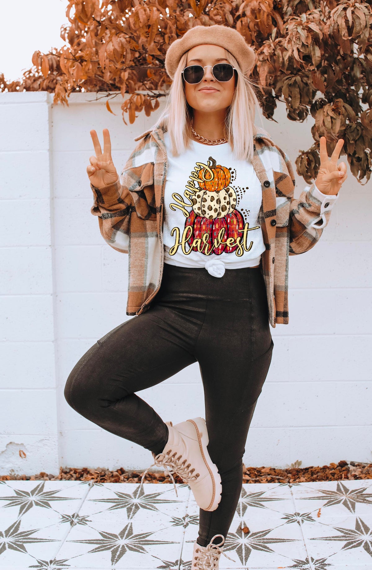 Happy harvest trio stacked pumpkins LEOPARD 2195 DTF TRANSFER