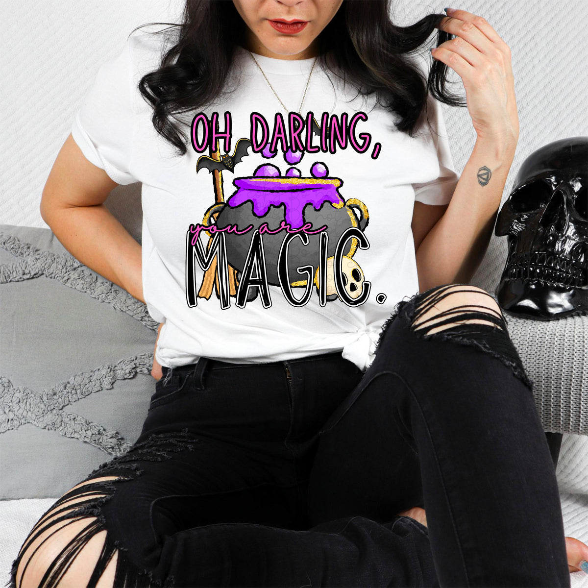 Oh darling, you are magic (pot, bat and skull) 2322 DTF Transfer