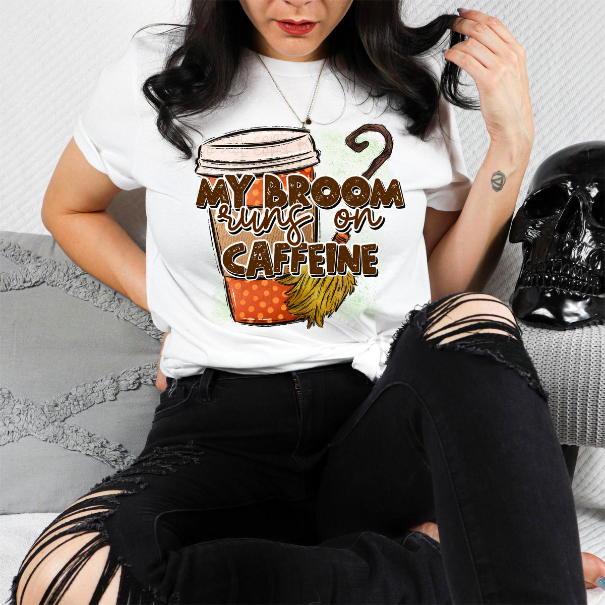 My broom runs on caffeine (cup and broom) 2339 DTF Transfer