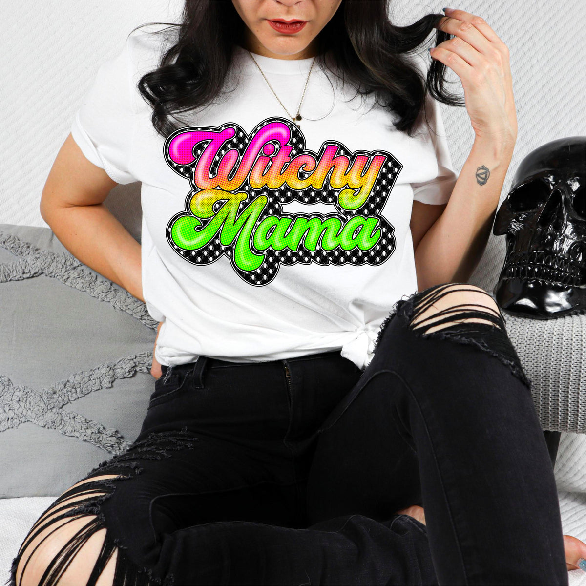 Witchy Mama bright colors with polkadots 2449 DTF TRANSFER