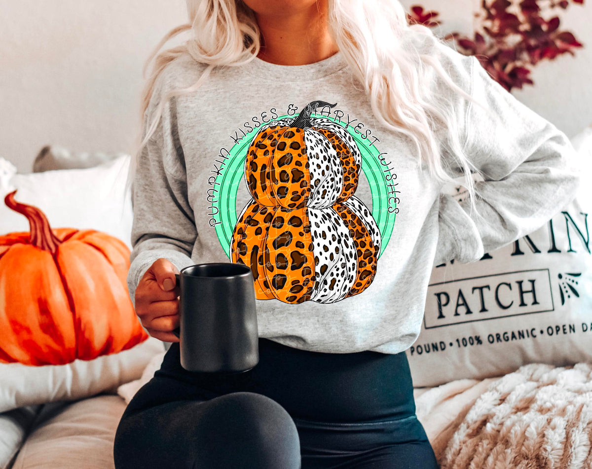 Pumpkin kisses and harvest wished leopard stacked pumpkin 2206 DTF TRANSFER