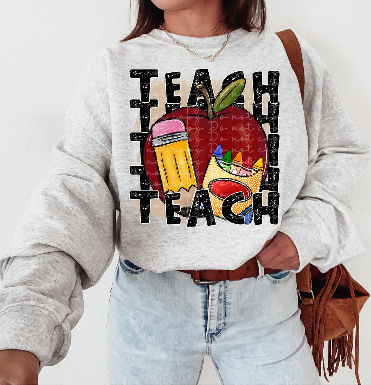 Teach stacked with apple, pencil and crayons 2328 DTF Transfer