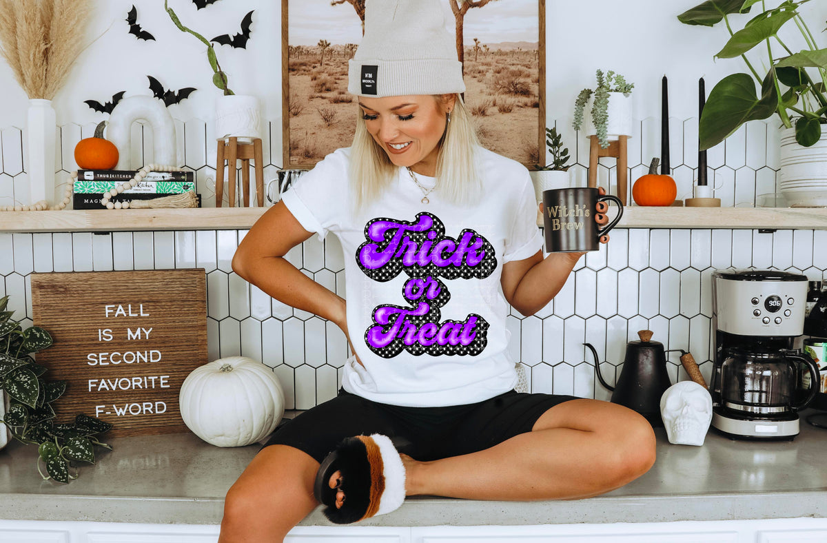 Trick or Treat (purple with black and white polka dots) 2345 DTF Transfer