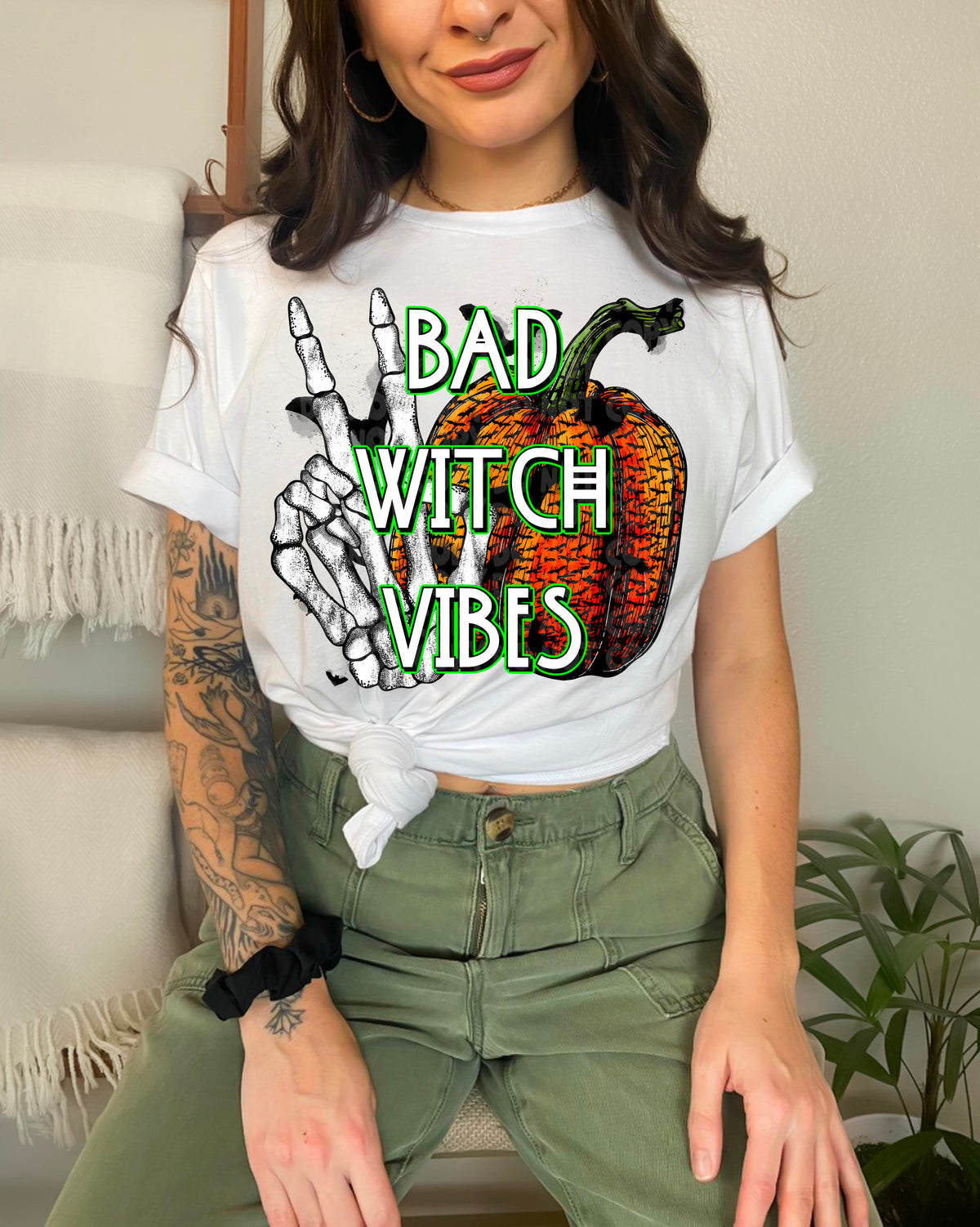 Bad witch vibes (pumpkin and skellie peace) 2317 DTF Transfer