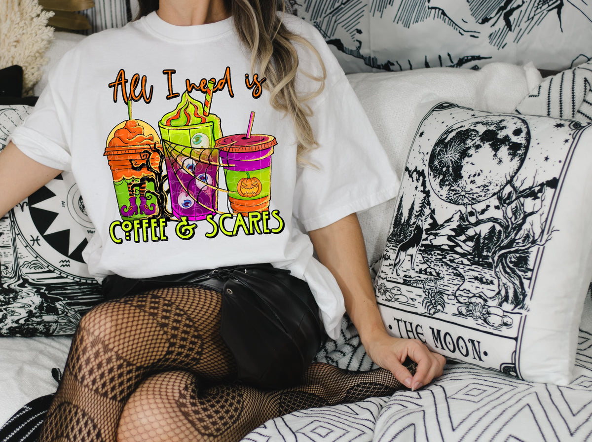 All i need is coffee and scares (3 halloween cups) 2332 DTF Transfer