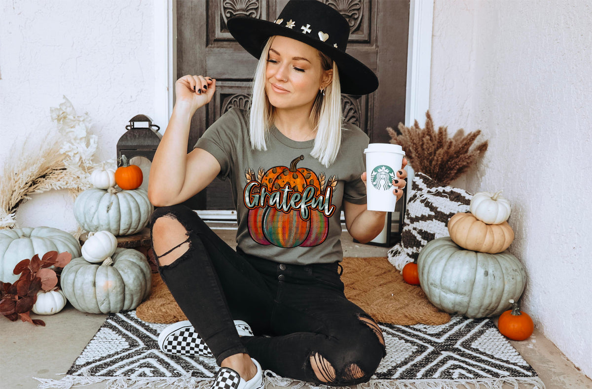 Grateful colorful and leopard pumpkins 2340 DTF Transfer