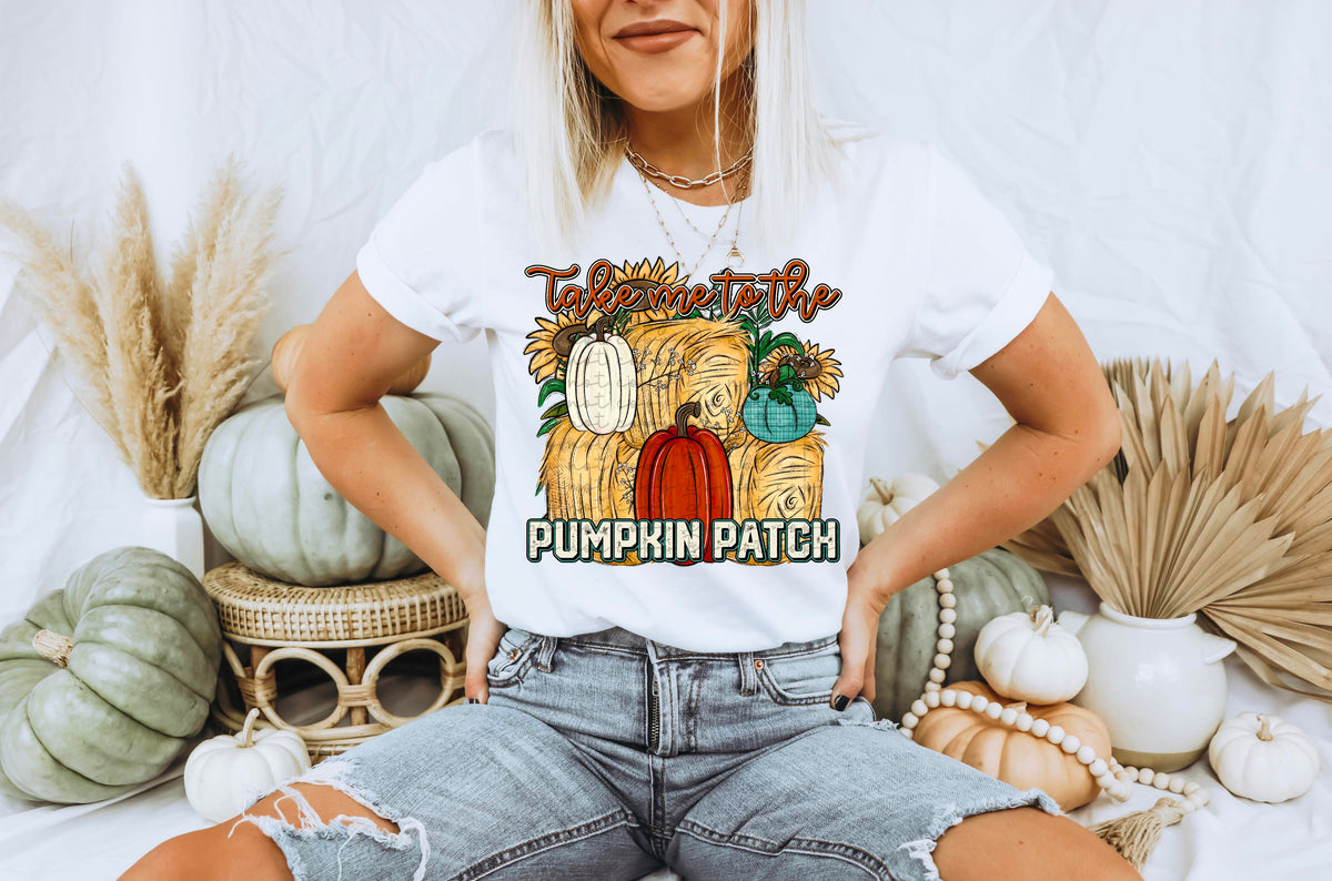 Take me to the pumpkin patch (hay bales with pumpkins) 2346 DTF Transfer