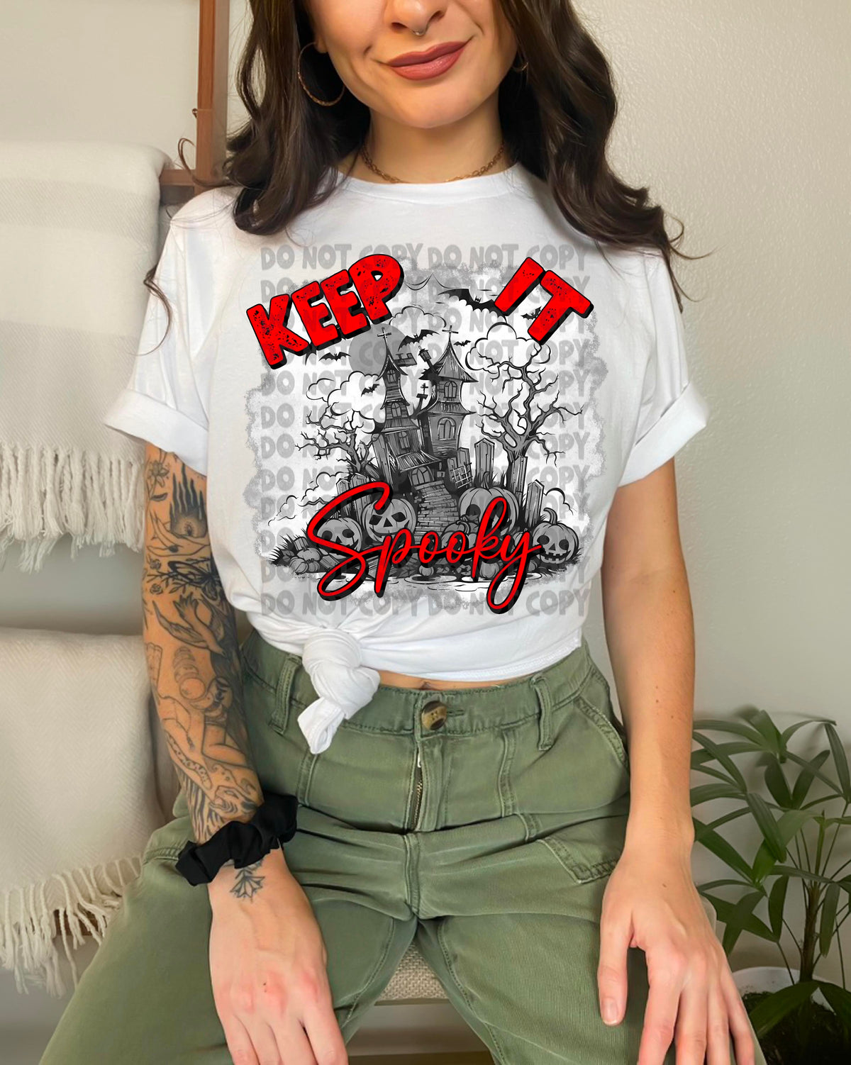 Keep it spooky (haunted house with pumpkins) 2292 DTF Transfer