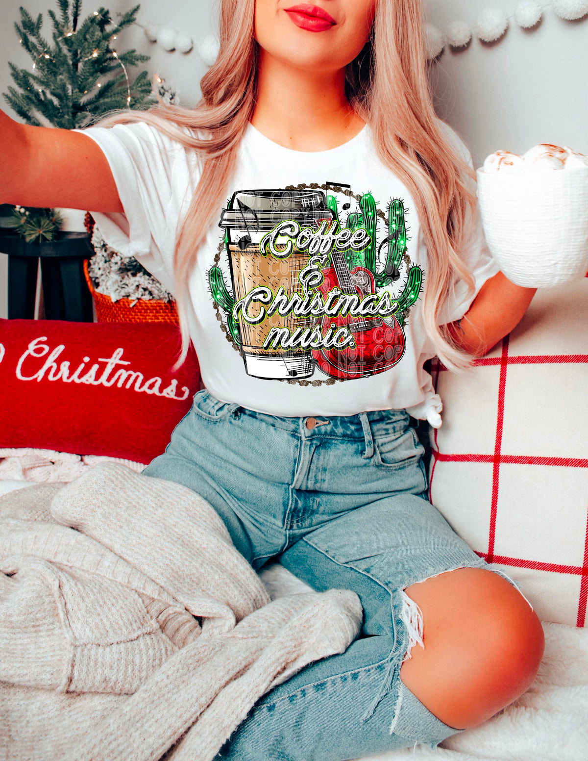 Coffee and christmas music (coffee cup and guitar) 2226  DTF TRANSFER
