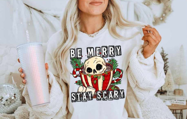 Be merry stay scary skellie in red cup DTF TRANSFER