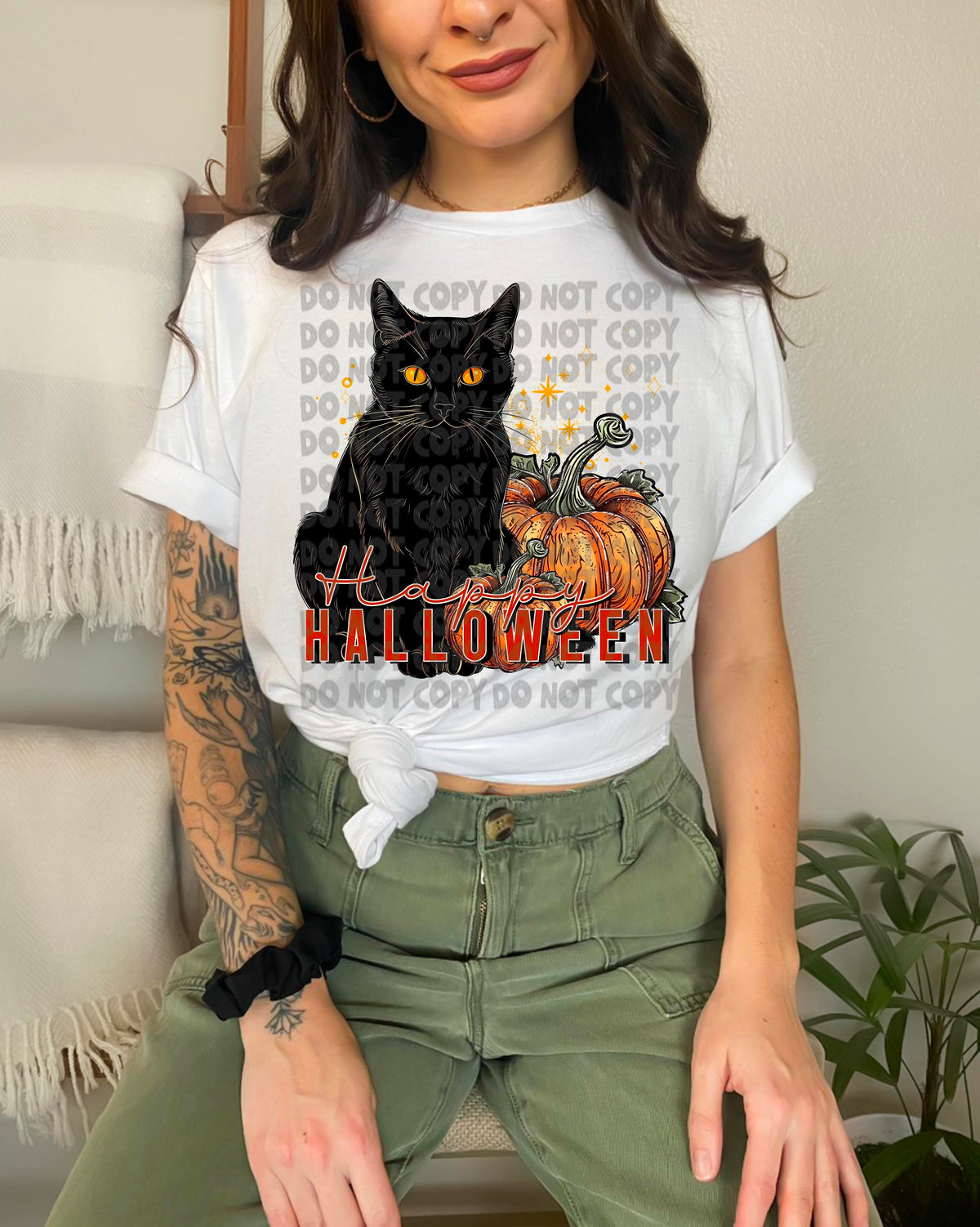 Happy halloween black cat with pumpkins 2473 DTF TRANSFER
