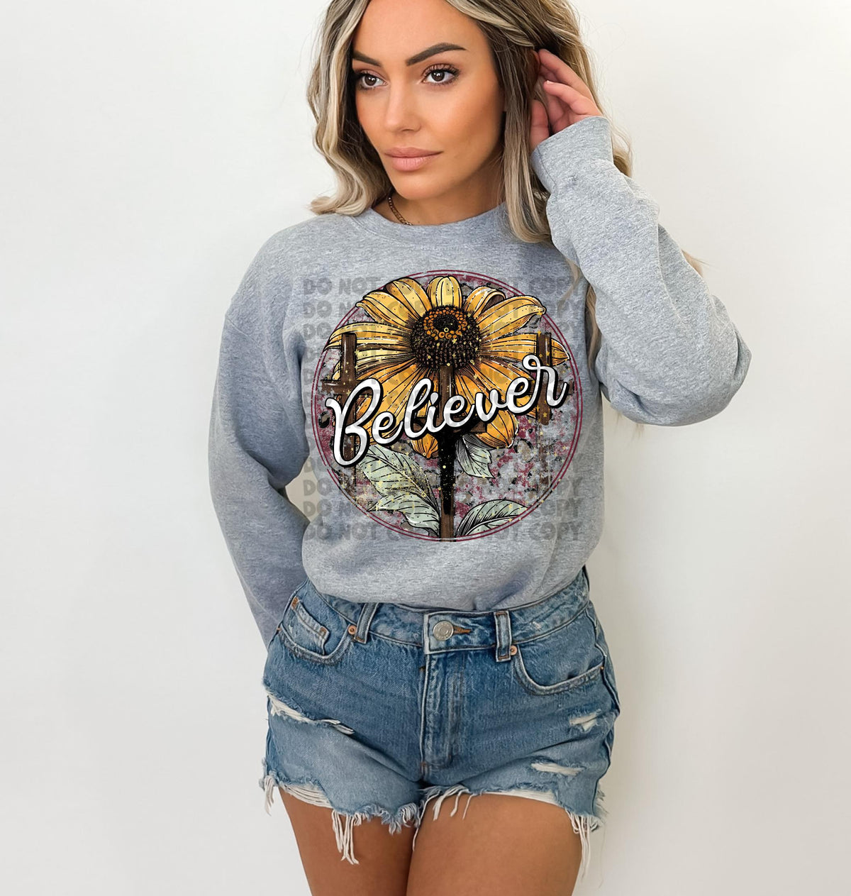 Believer cross and sunflower in circle 2474 DTF TRANSFER