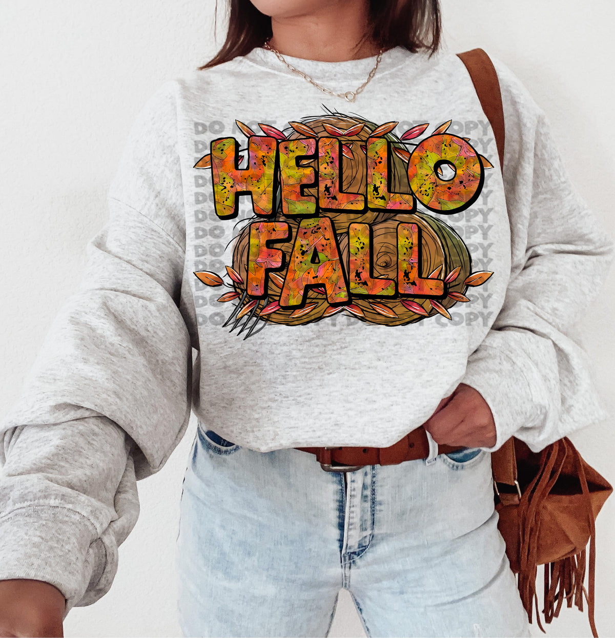 Hello Fall green and orange colors with haybales 2467 DTF TRANSFER