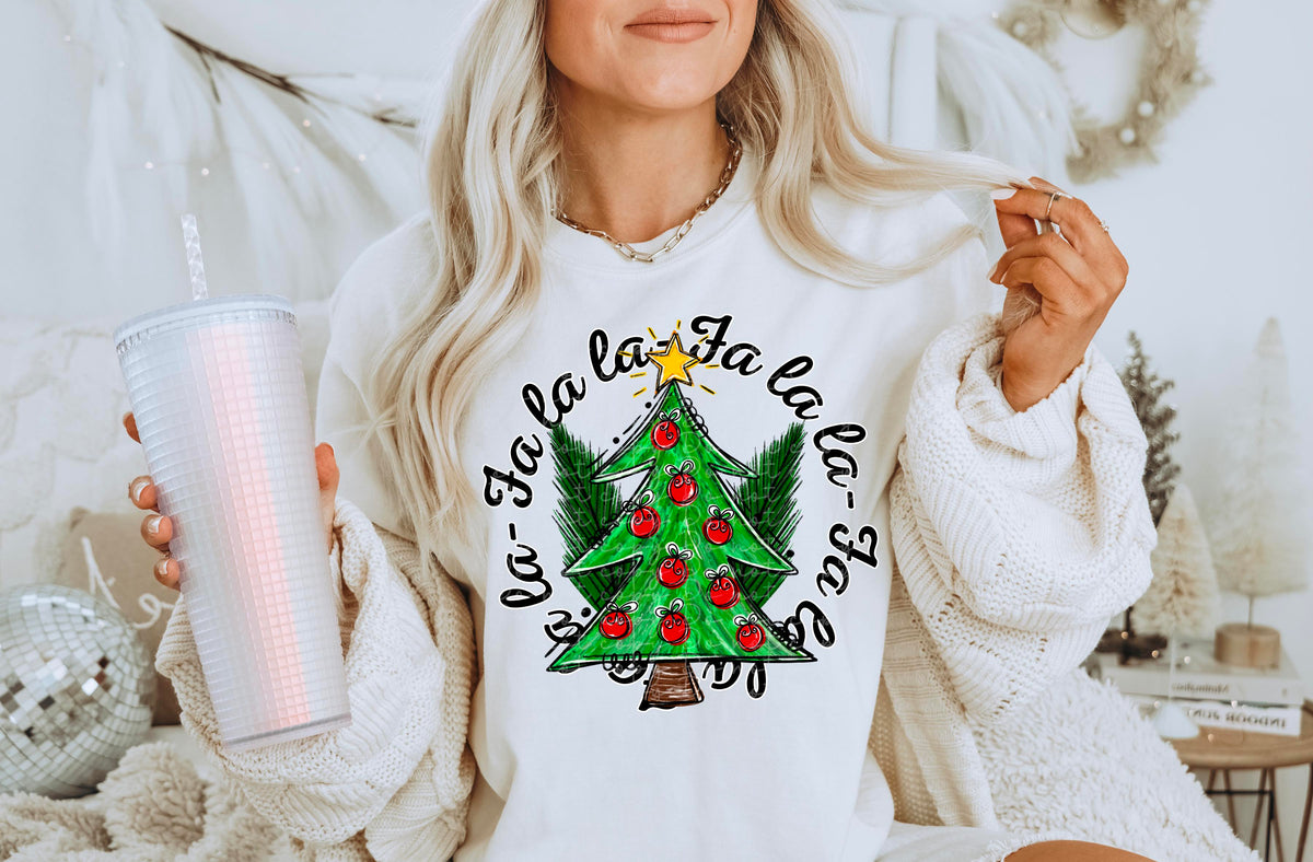 Fa la la fa la la tree with red ornaments 2220 DTF TRANSFER