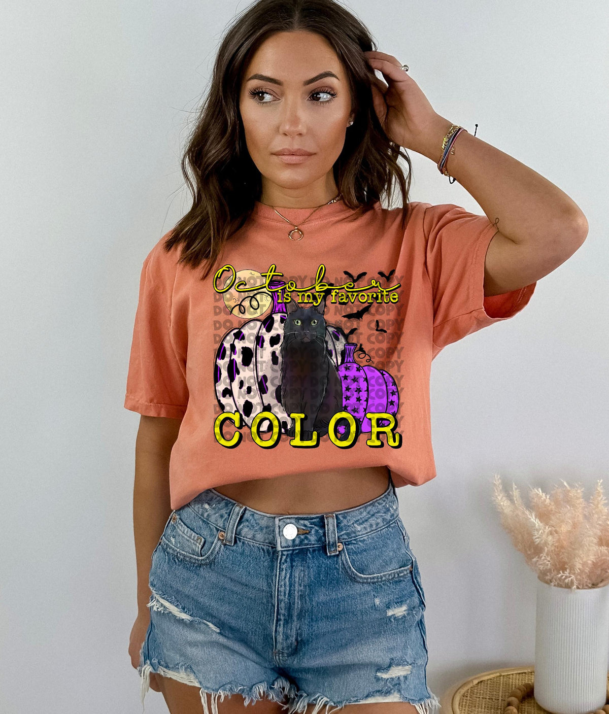 October is my favorite color (leopard and purple pumpkin with black cat) 2415 DTF TRANSFER