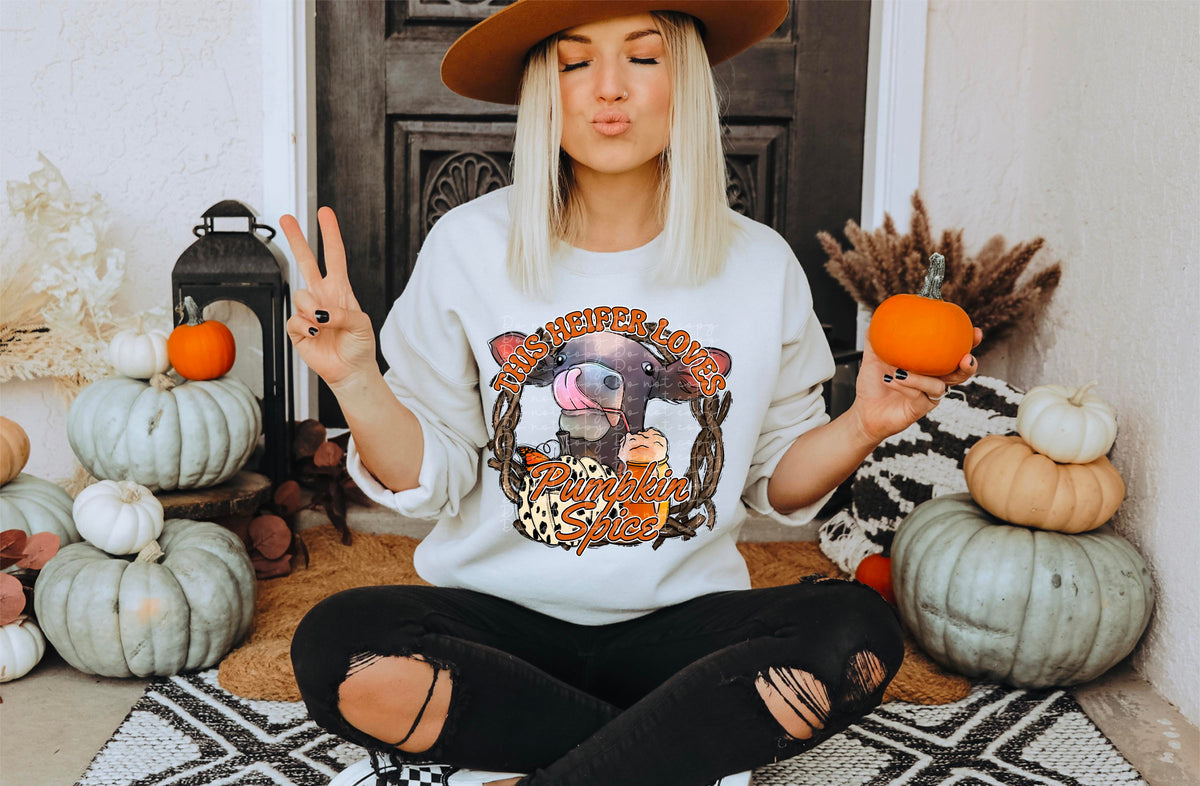 This heifer loves pumpkin spice (cow, leopard pumpkin) 2381 DTF TRANSFER