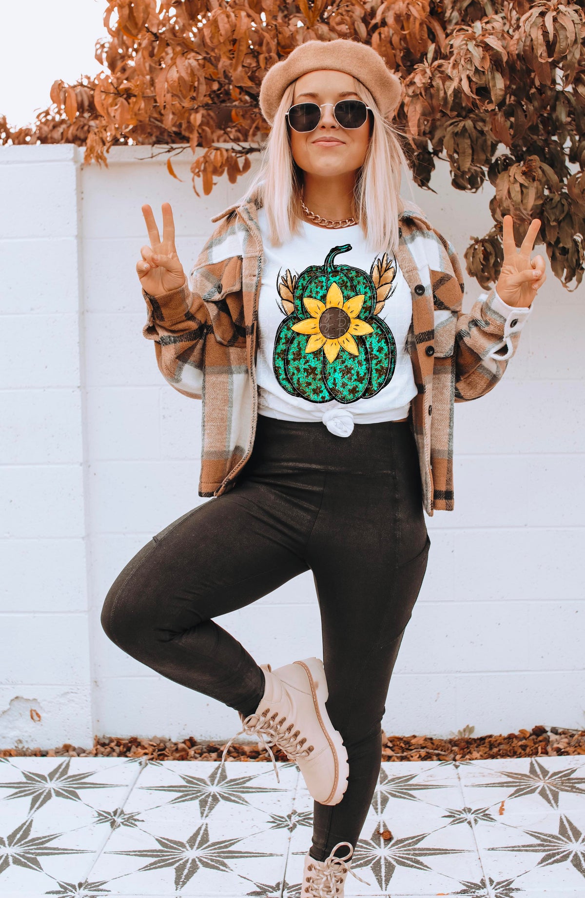 Teal leopard pumpkins with sunflower 2427 DTF TRANSFER