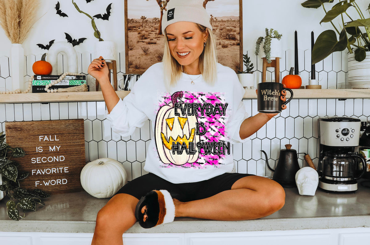 Everyday is halloween (white pumpkin with pink background) 2444 DTF TRANSFER