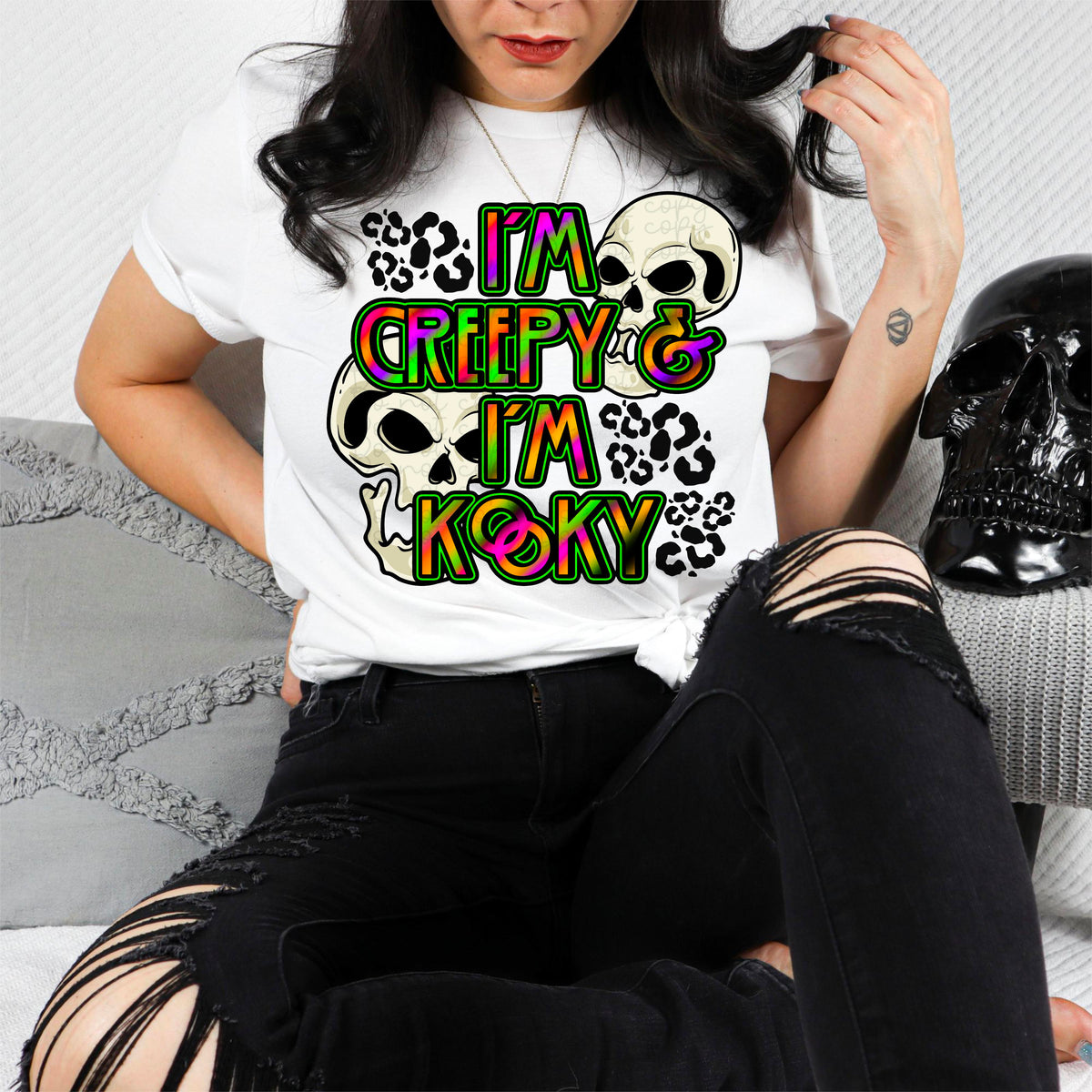 Im creepy im kooky colorful with skulls and leopard 2443 DTF TRANSFER