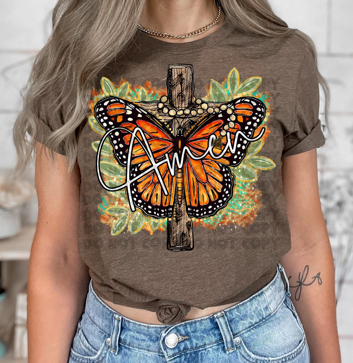 Amen butterfly and cross 2236  DTF TRANSFER