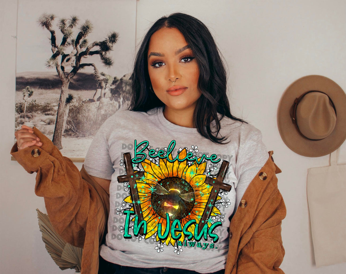 Beelieve in jesus two wooden crosses with sunflower 2411 DTF TRANSFER