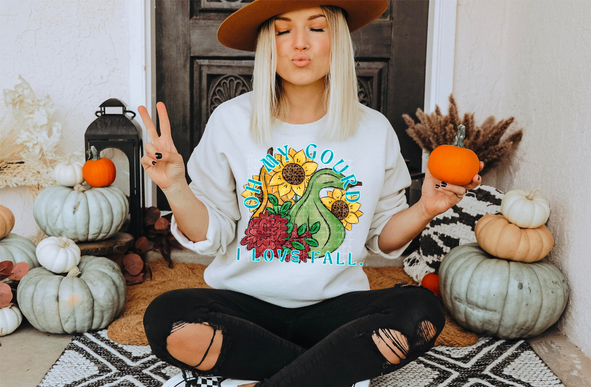 Oh my gourd i love fall (green gourd sunflower red flower 2422 DTF TRANSFER
