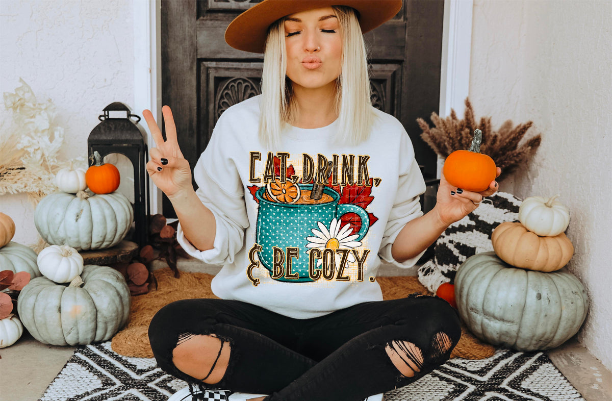 Eat drink and be cozy polkadot coffee cup 2382 DTF TRANSFER
