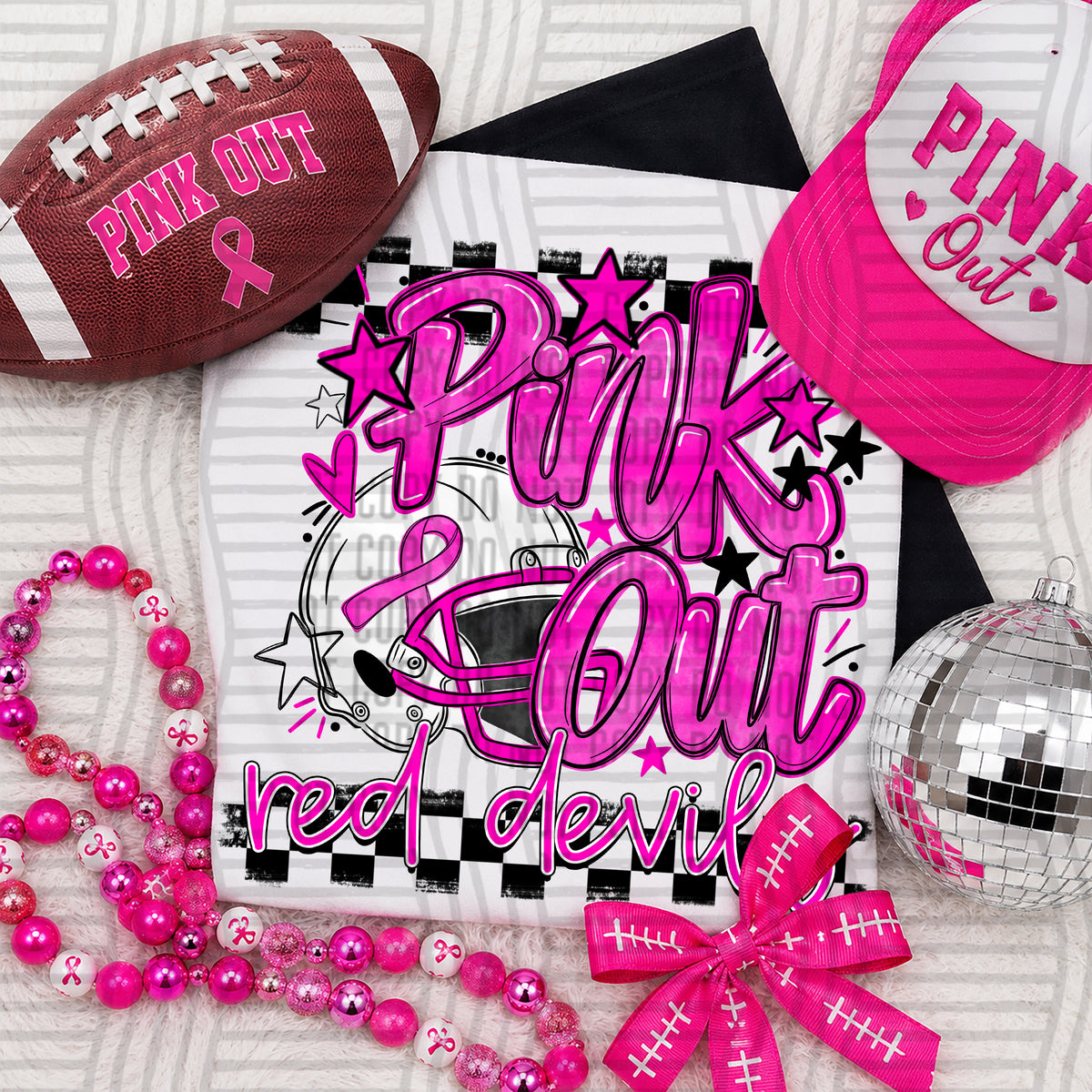 Red Devils-Pink Out Football Helmet (Caplinger) DTF Transfers
