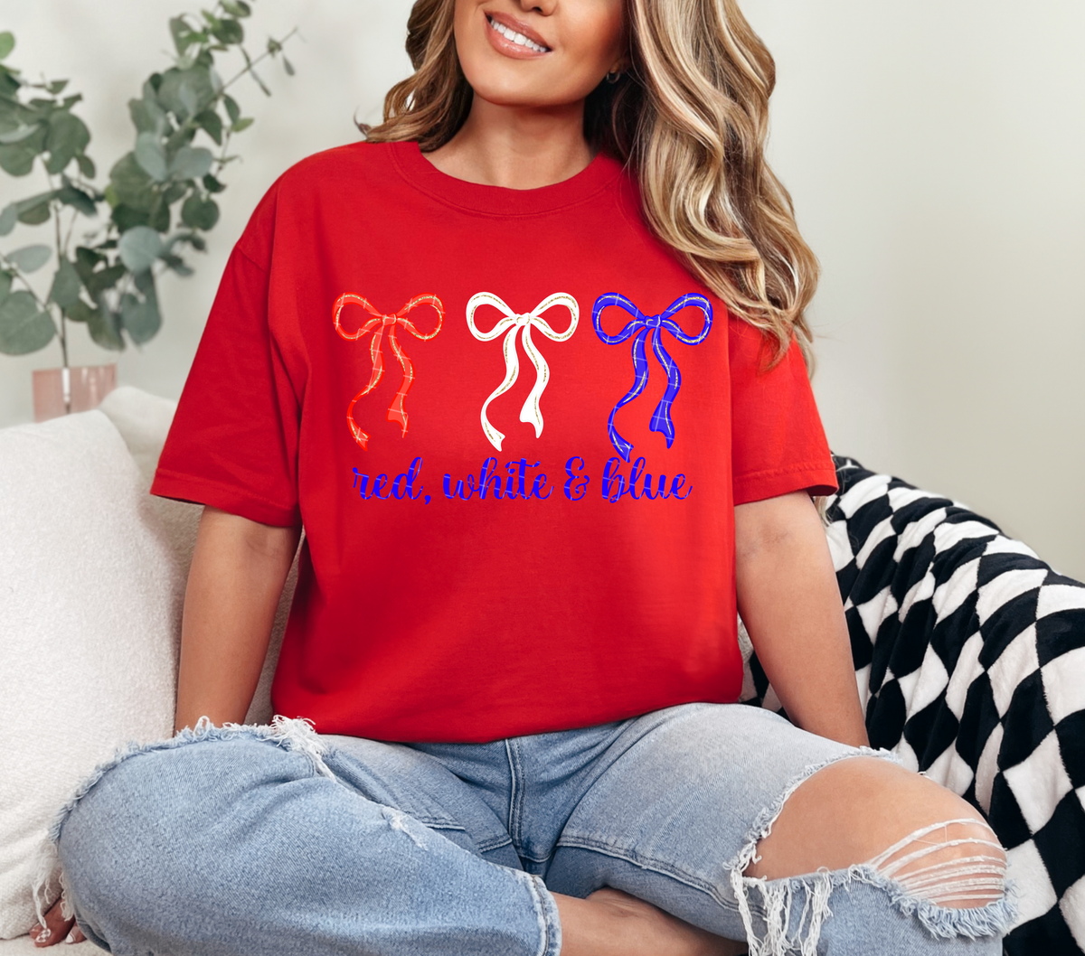 Red white & Blue faux glitter bows (Linda) DTF Transfer
