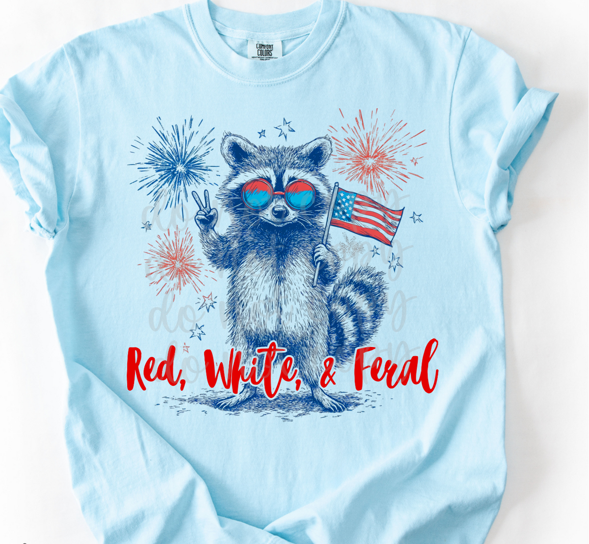 Red, White, & Feral Raccoon (Parker) 102504 DTF transfer