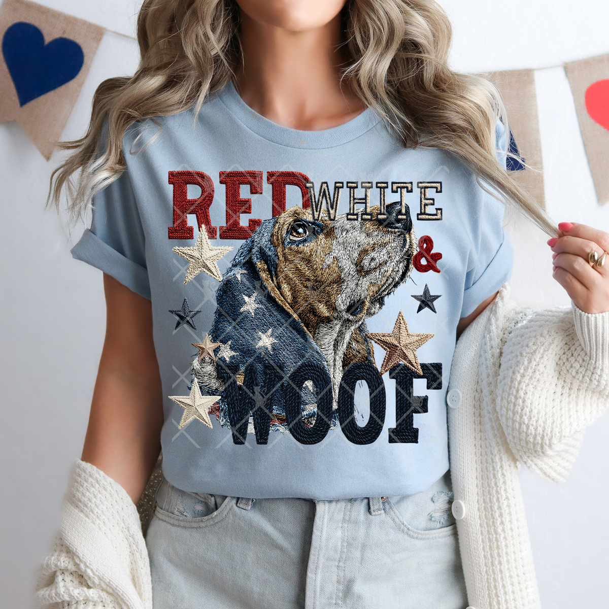 Red White & Woof Bassett Hound (TTD) DTF Transfer