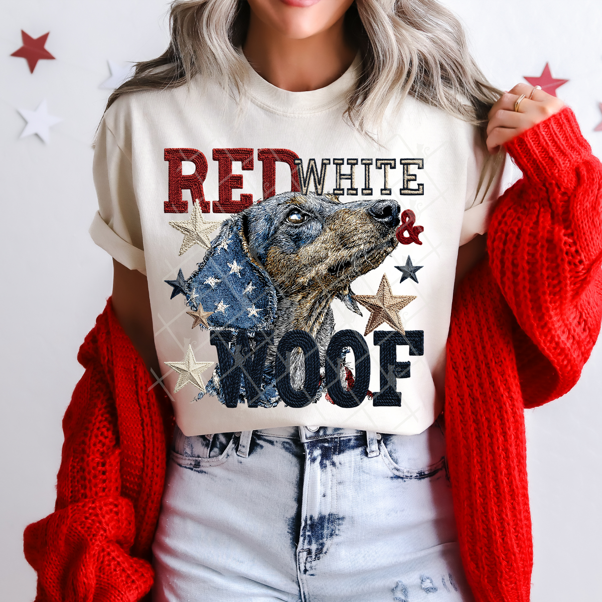 Red white & woof dachshund (TTD) DTF Transfer