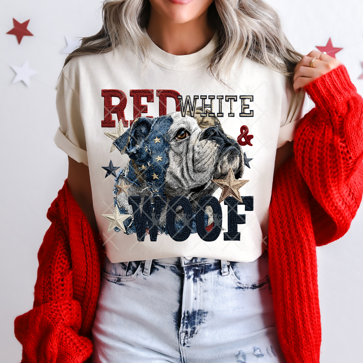 Red white & woof english bulldog (TTD) DTF Transfer