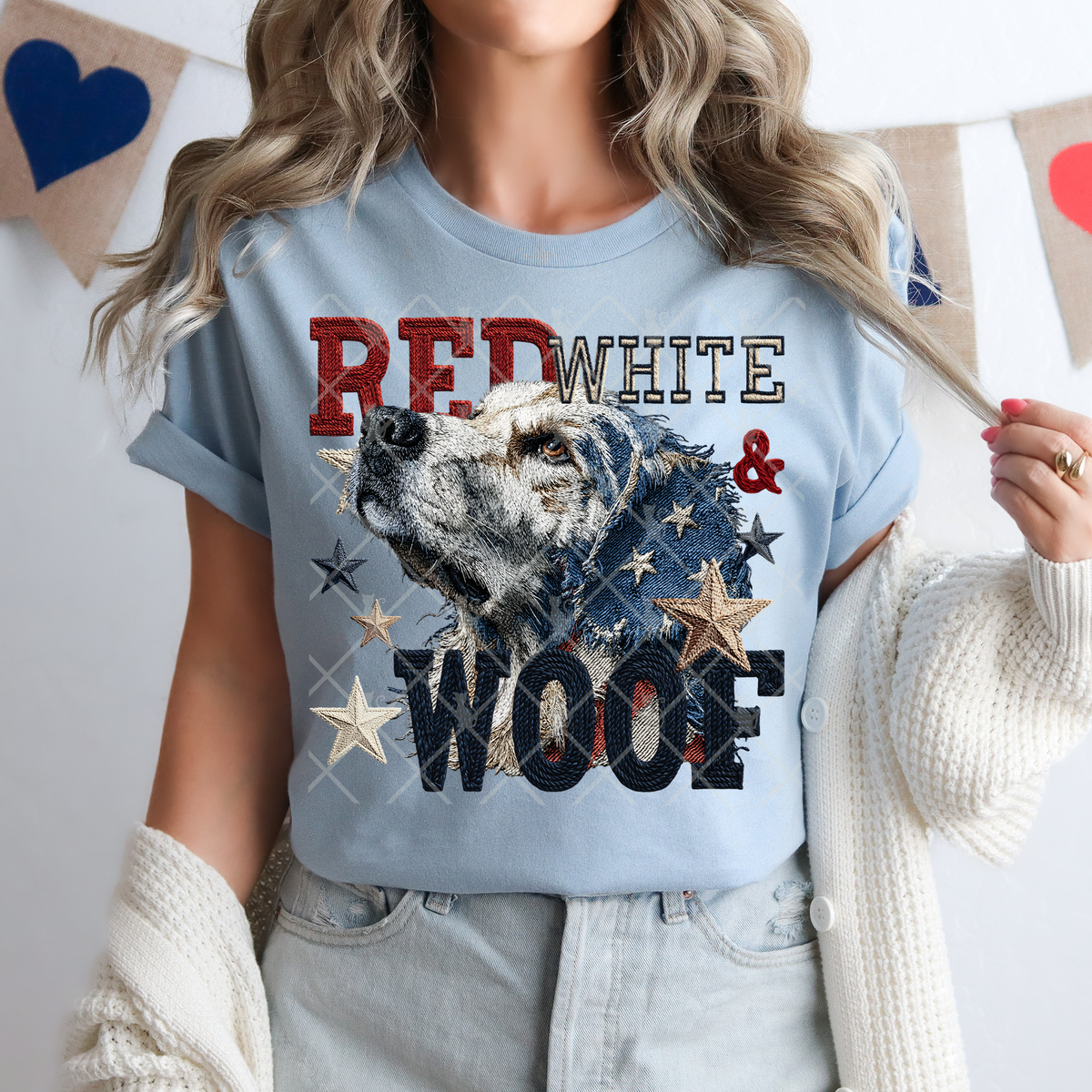 Red white & woof golden retriever (TTD) DTF Transfer