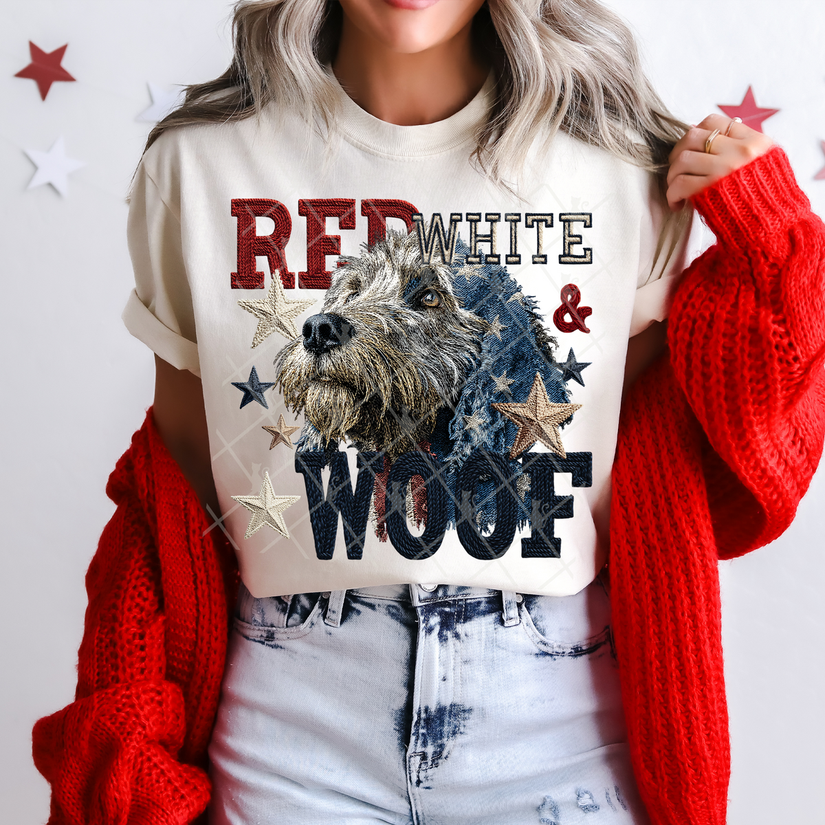 Red white & woof labradoodle (TTD) DTF Transfer