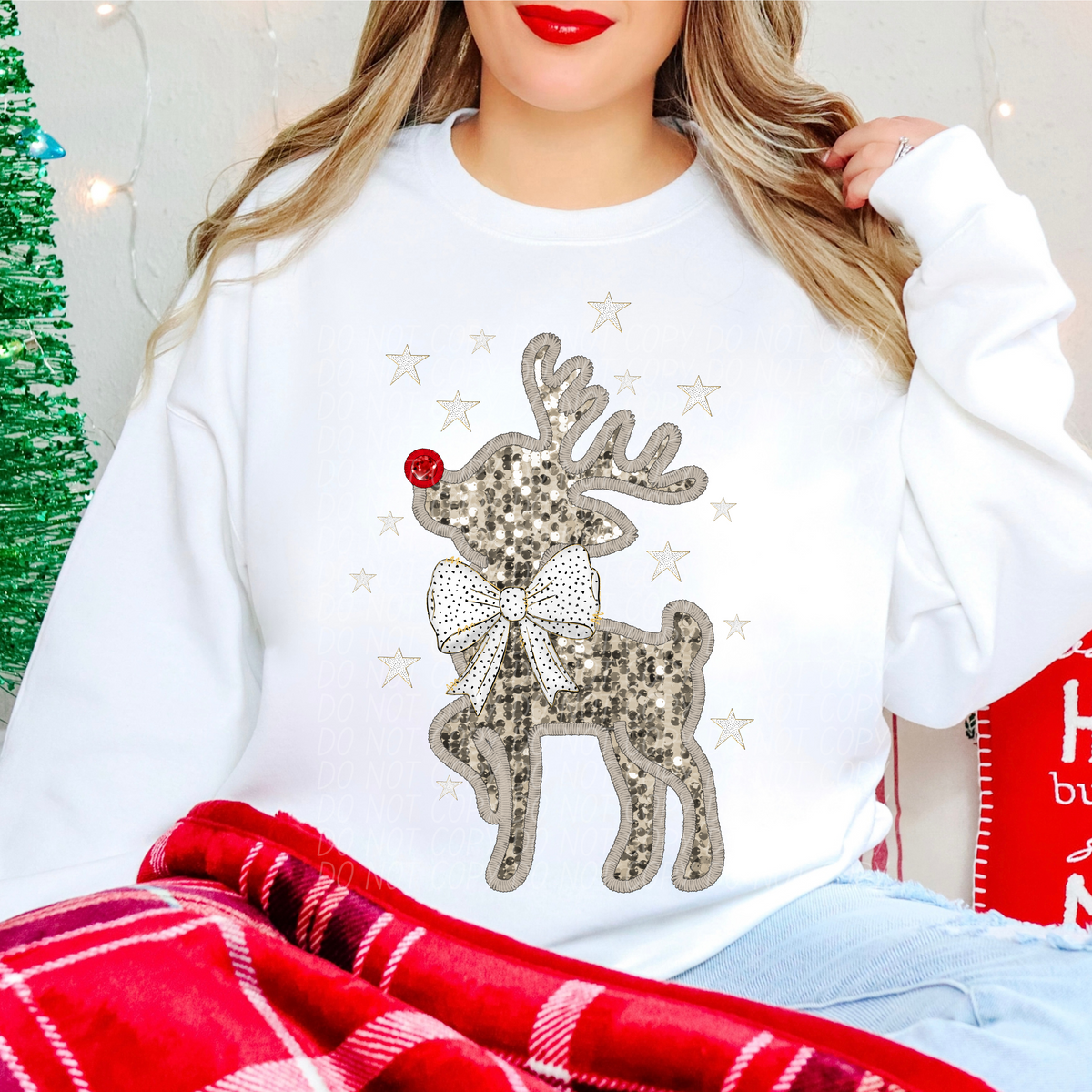 Reindeer Bow Silver Stars 66790 DTF transfer