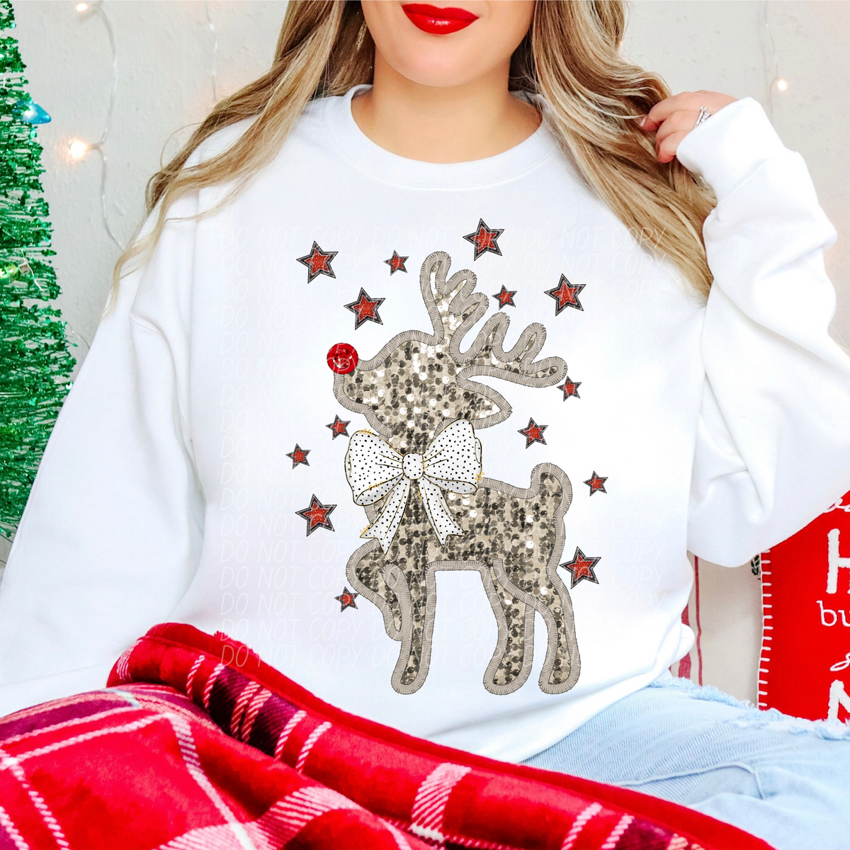 Reindeer Bow Red Stars 66789 DTF transfer
