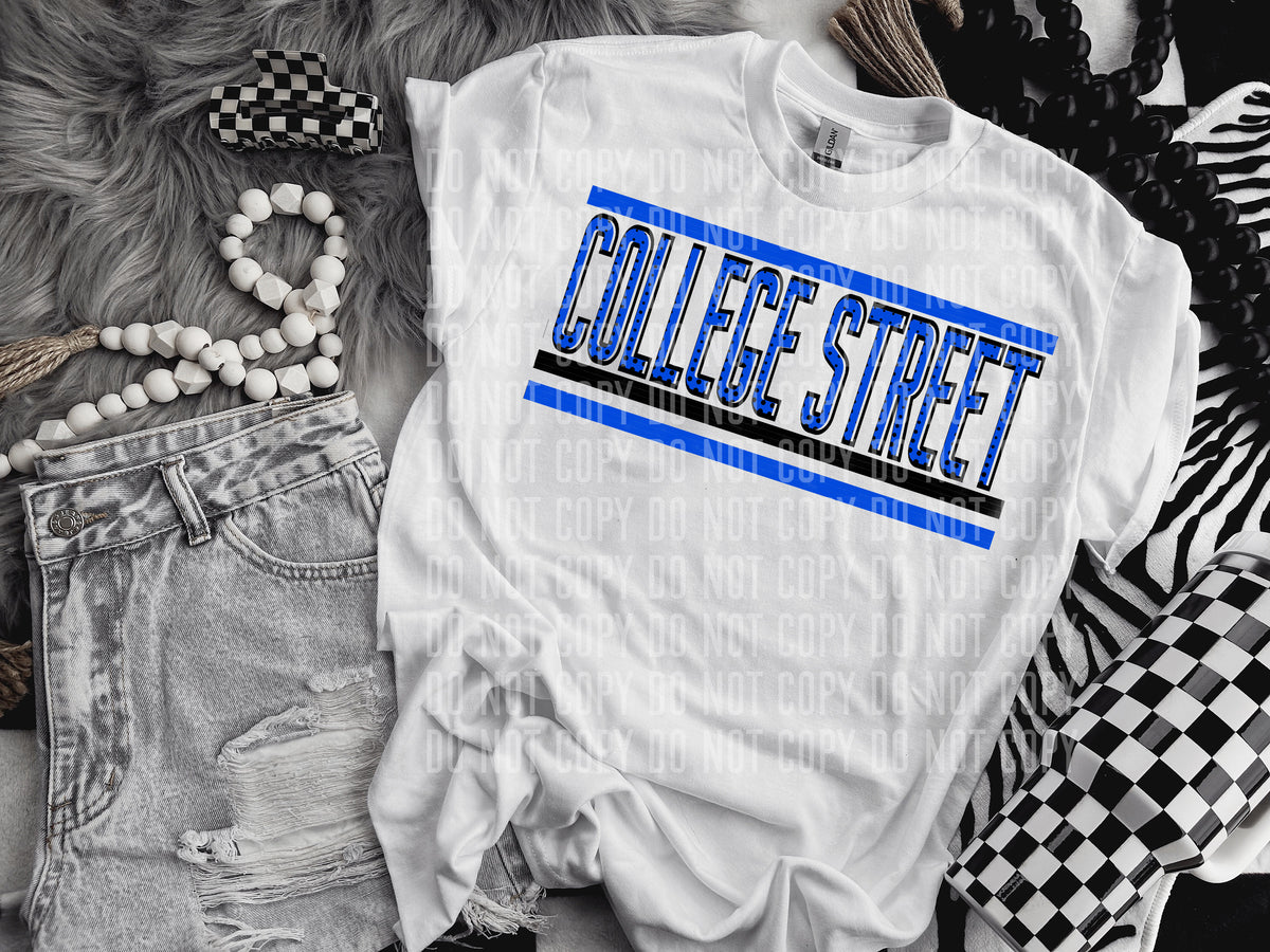 Retro Blue and Dot College Street (Caplinger) DTF transfer