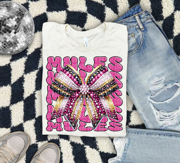 Mules Pink Bow School Mascot Rhinestone 57954 DTF transfer