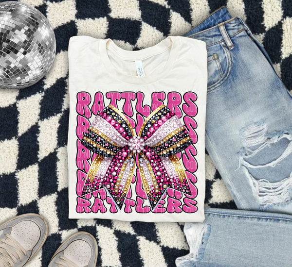 Rattlers Pink Bow School Mascot Rhinestone 57962 DTF transfer