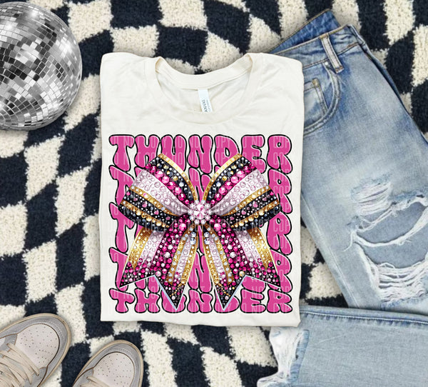 Thunder Pink Bow School Mascot Rhinestone 57967 DTF transfer